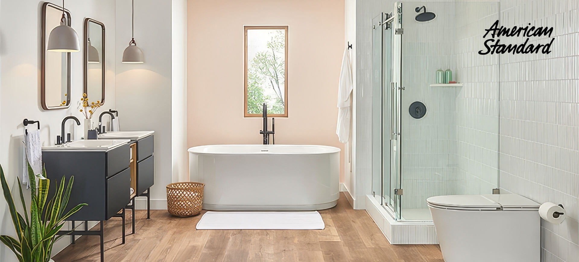 A beautiful bathroom with American Standard fixtures.